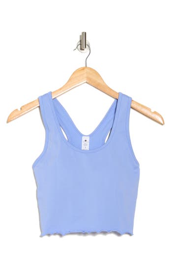 Yogalicious Seamless Hollywood Lettuce Edge Racerback Bralette In Blue