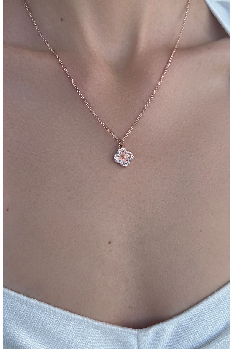 Pavé CZ Clover Pendant Necklace, Alternate, color, PINK