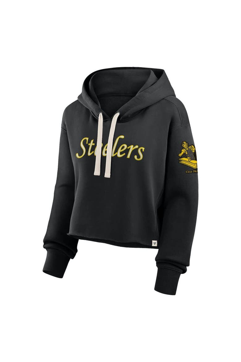 Women's Fanatics Black Pittsburgh Steelers Oversized Hometown Heritage Cropped Hoodie, Alternate, color, Black