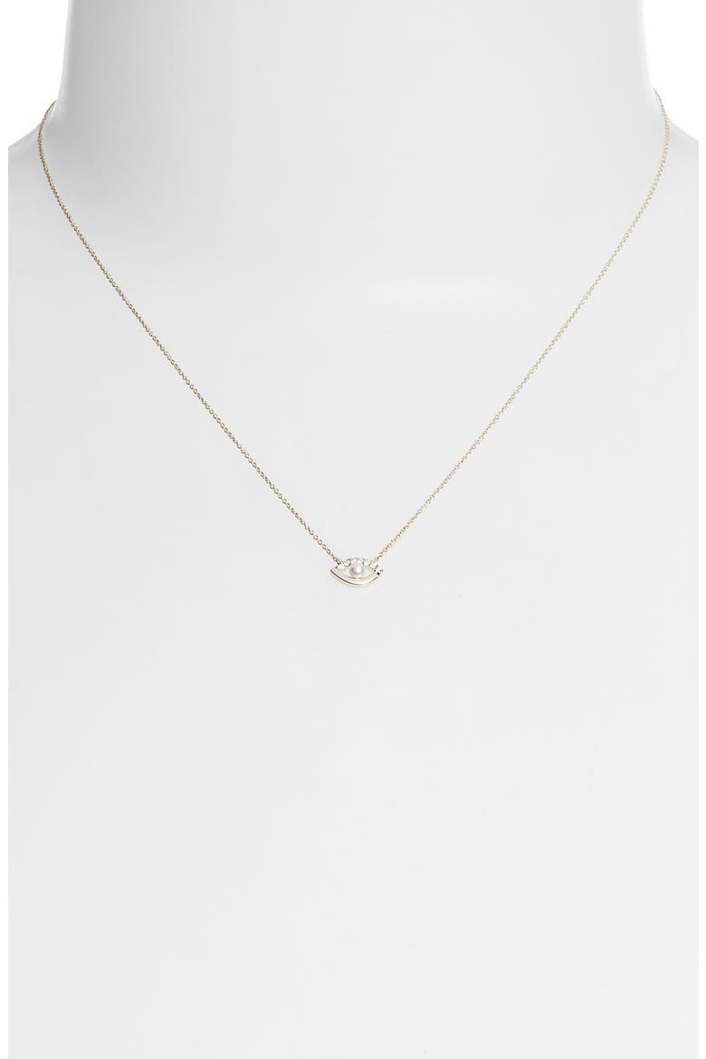 Pearl & Diamond Evil Eye Pendant Necklace, Alternate, color, WHITE GOLD