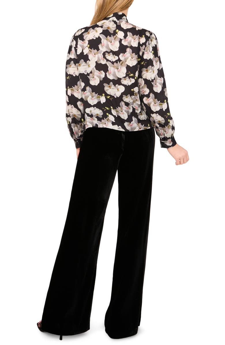 Ted Baker Floral Tie Neck Button-Up Shirt, Alternate, color, Rich Black