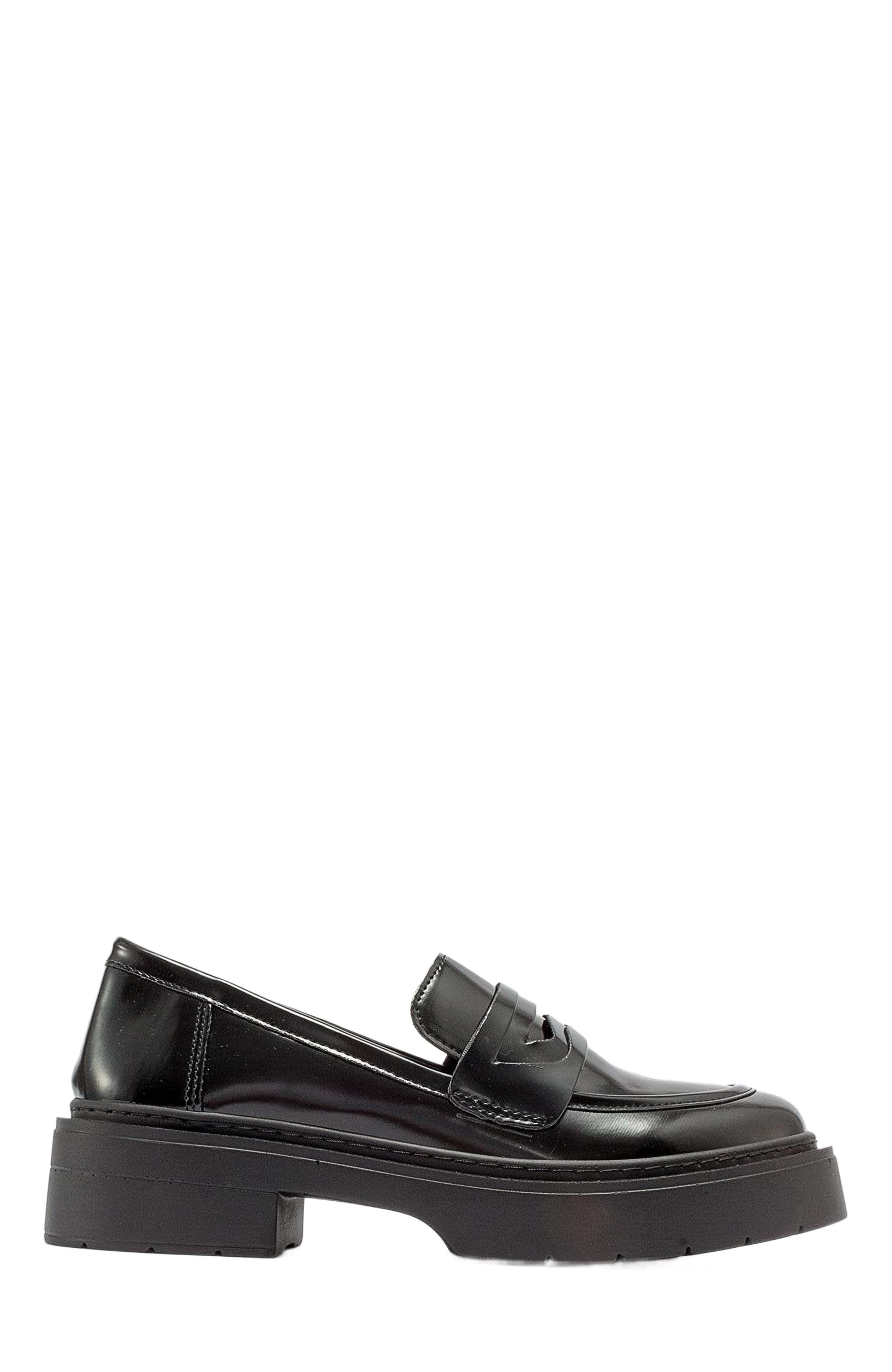 Prologue Shoes Josie Platform Loafer, Main, color, Black Patent Faux Leather