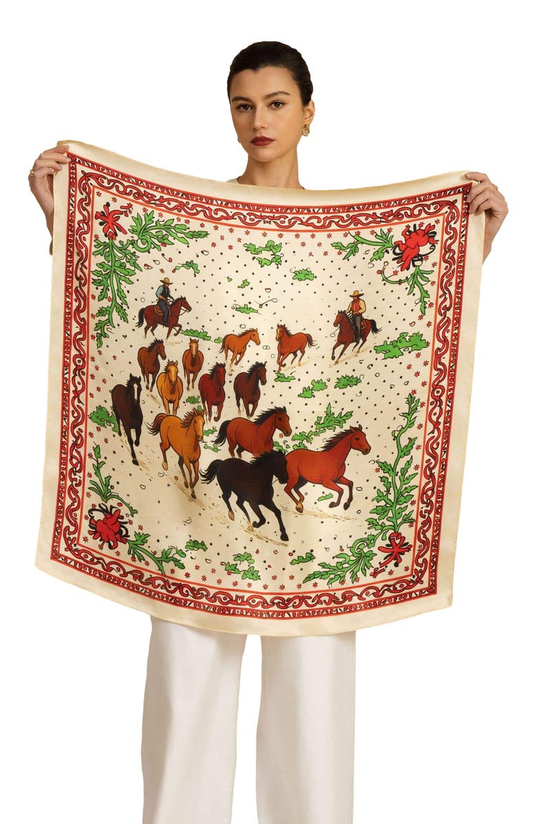 SILKSILKY Pure Silk Horse Herd Square Scarf, Alternate, color, Yellow