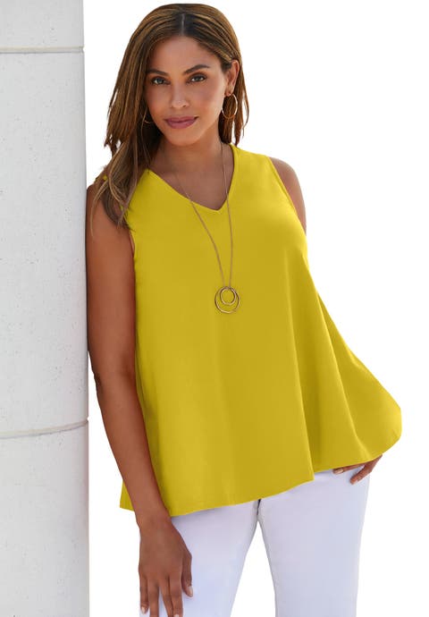 Stretch Cotton V-Neck Trapeze Tank (Plus)
