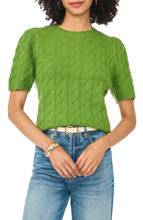 Cable Stitch Puff Sleeve Sweater