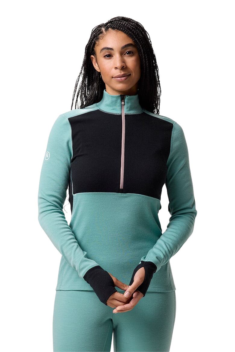 Cedars Rws Merino Mid-Wt Baselayer 1/4-Zip Top - Women's, Alternate, color, Oil Blue/Black