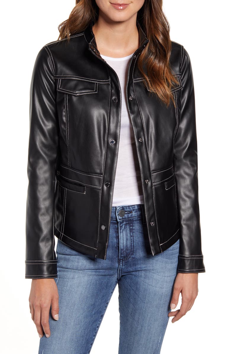 Sam Edelman Faux Leather Shirt Jacket, Main, color,