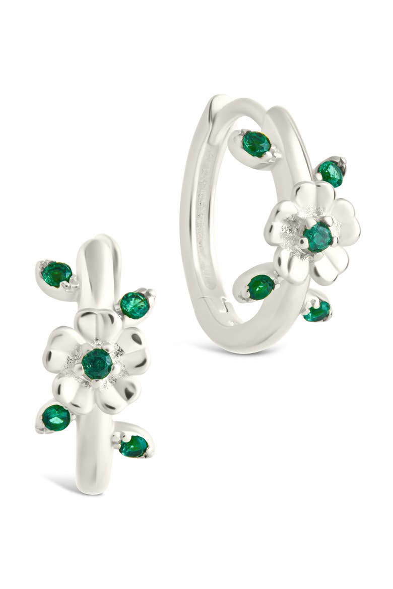 Cambrie Cubic Zirconia Flower Hoop Earrings, Main, color, SILVER
