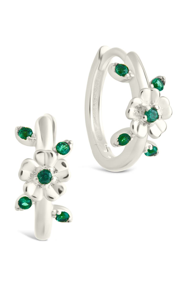 Sterling Forever Cambrie Cubic Zirconia Flower Hoop Earrings, Main, color,