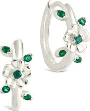 Sterling Forever Cambrie Cubic Zirconia Flower Hoop Earrings