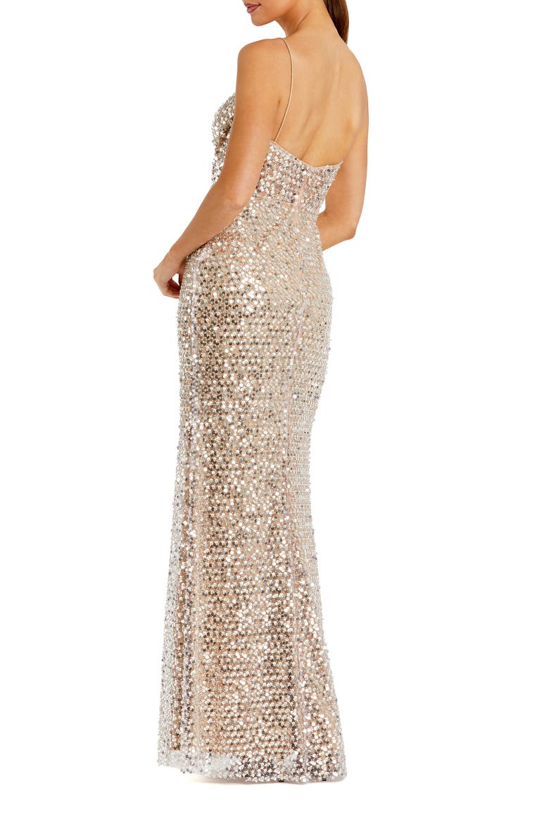 Women's Mirror Embellished Bustier Mesh Gown, Alternate, color, Nude
