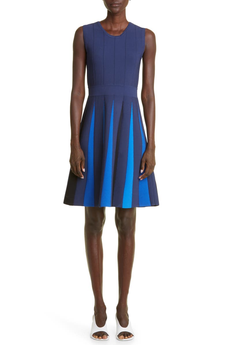 St. John Collection Colorblock Godet Sleeveless Sweater Dress, Main, color, 