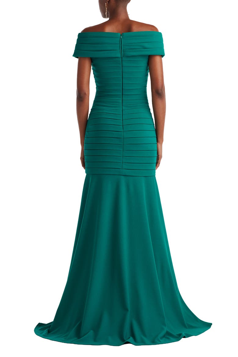 Pleated Off the Shoulder Mermaid Gown, Alternate, color, EMERALD
