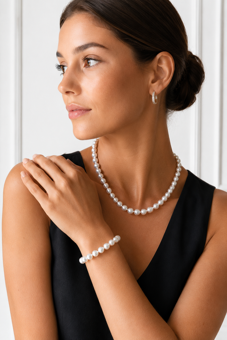 9.5-10.5mm White Freshwater Pearl Bracelet - Premier AAAA Quality, Alternate, color, Yellow Gold Clasp