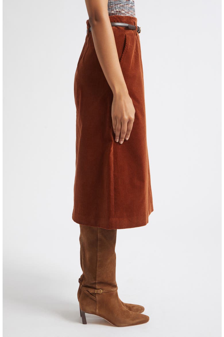 Alexie Corduroy Midi Skirt, Alternate, color, RUST