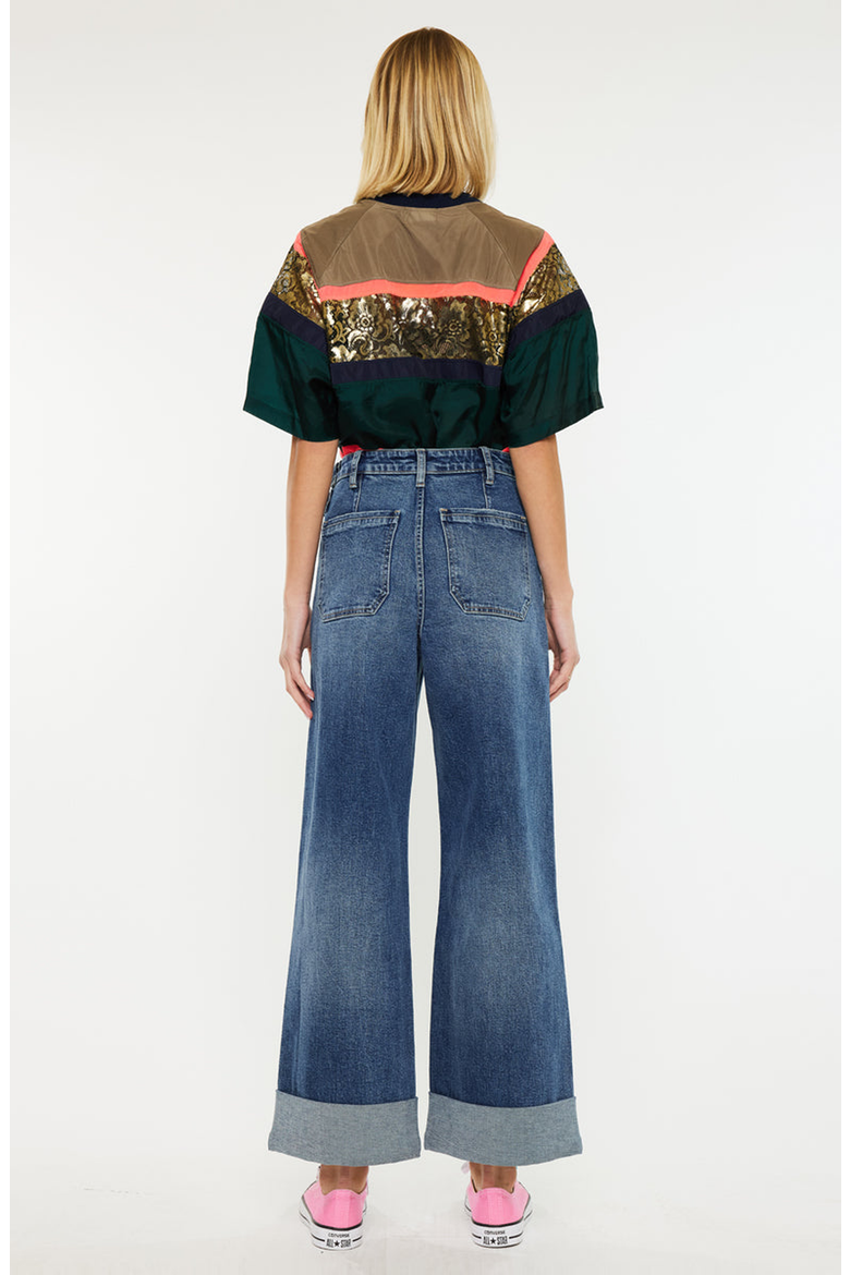 Haylee Ultra High Rise Wide Leg 90s Trousers Jeans, Alternate, color, Dark Wash