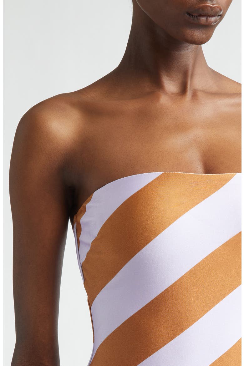 Indra Stripe One-Piece Bandeau Swimsuit, Alternate, color, LILAC TAN STRIPE