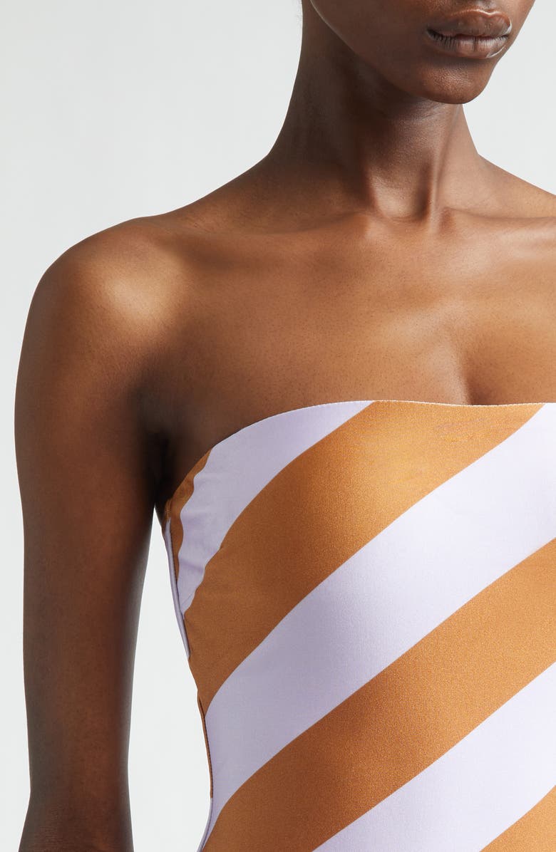 Zimmermann Indra Stripe One-Piece Bandeau Swimsuit, Alternate, color, Lilac Tan Stripe