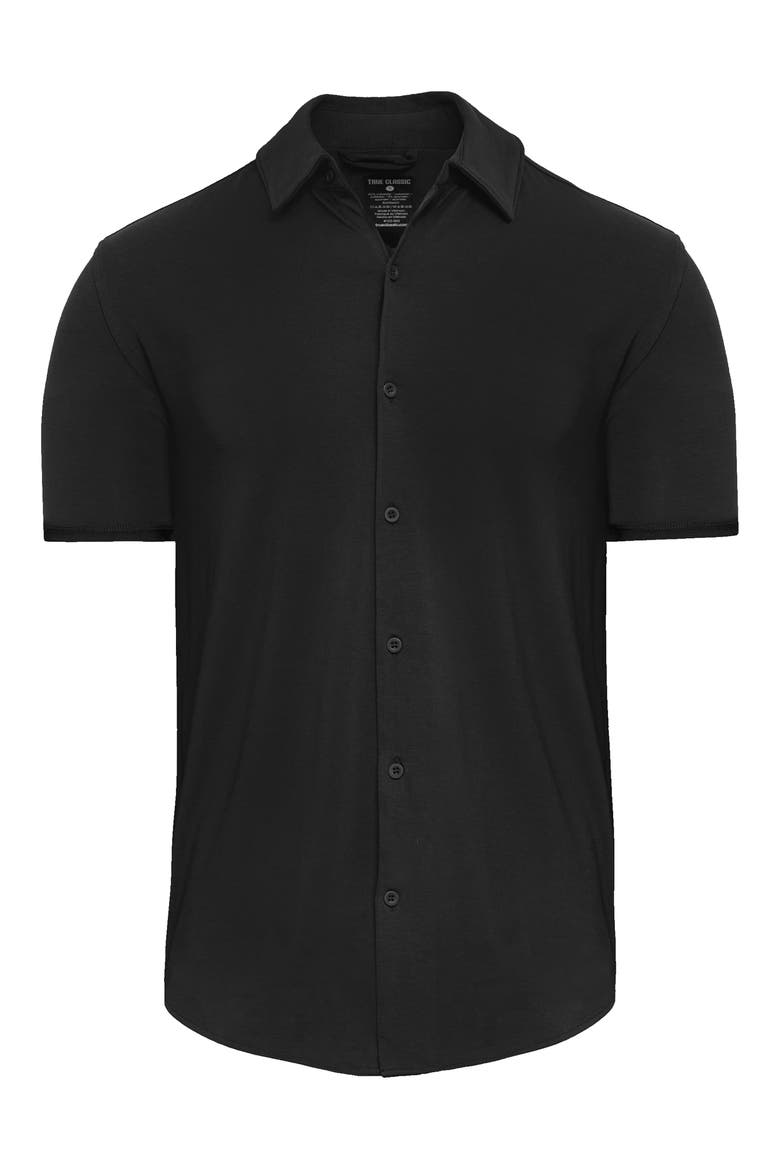 Comfort Knit Short Sleeve Button-Up Shirt, Alternate, color, BLACK