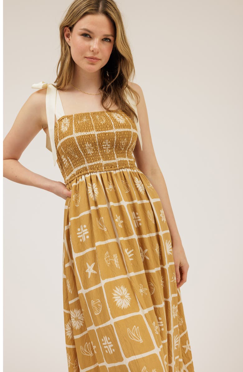 AUGUST SKY Shoulder Tie Midi Dress, Alternate, color, Khaki