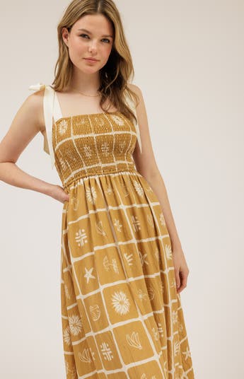 Shoulder Tie Midi Dress