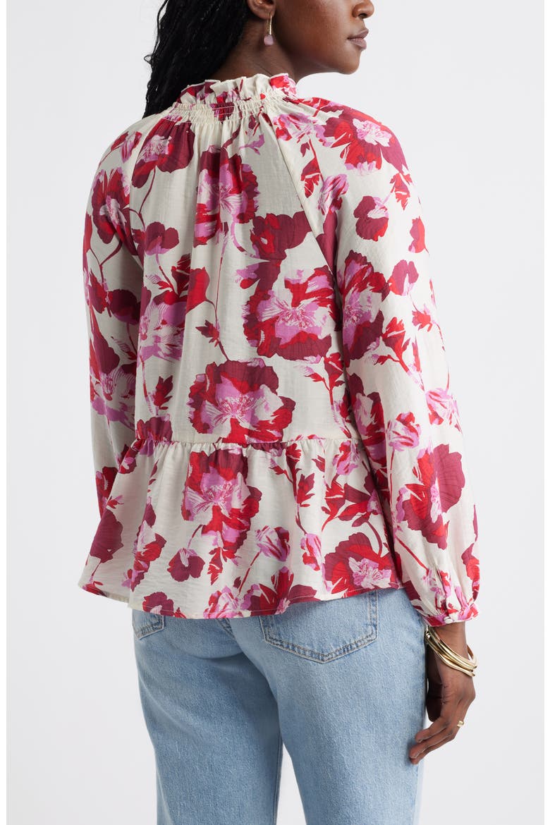 Floral Print Peplum Blouse, Alternate, color, IVORY- RED BLOOMING COSMOS