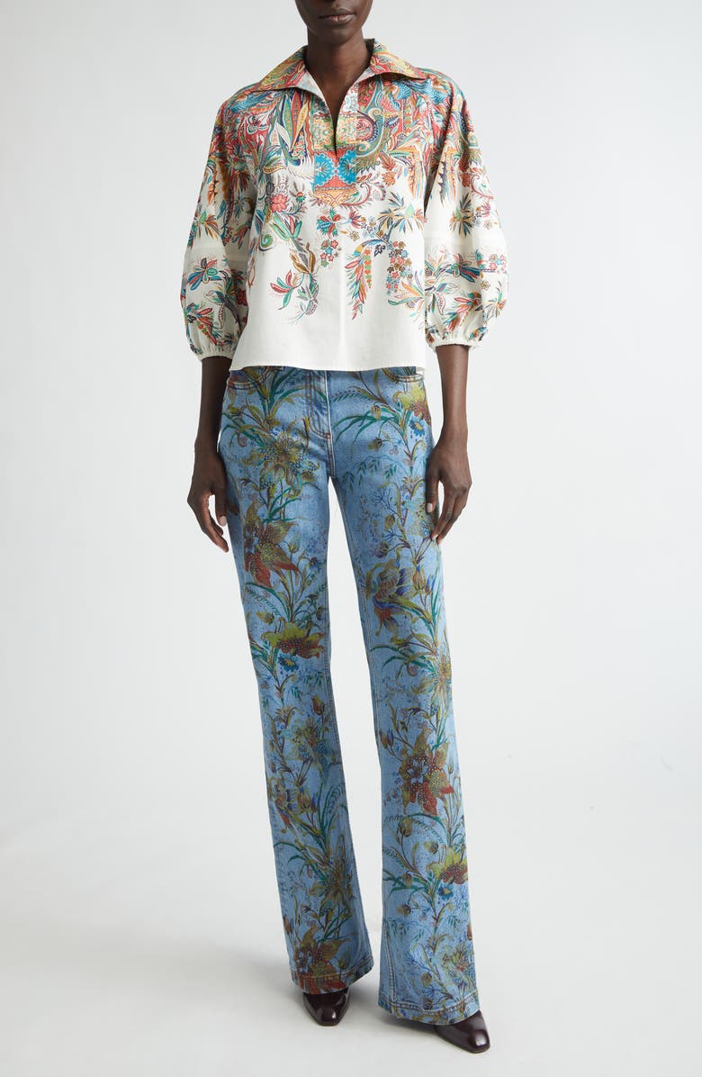 Etro Floral Paisley Cotton Top, Alternate, color, Print On White Base