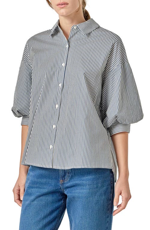 English Factory Stripe Puff Sleeve Button-up Shirt In Multi