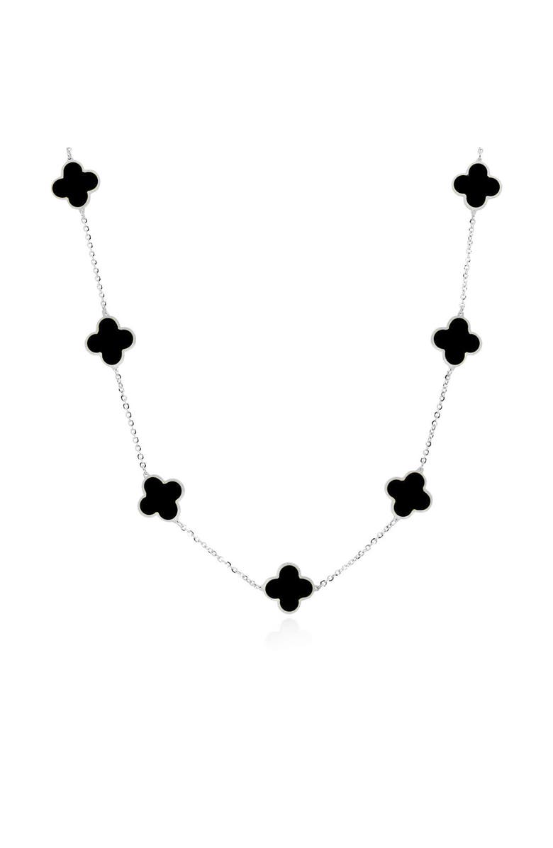 The Lovery Fine Jewelry Small Onyx Clover Necklace, Main, color, Onyx/ White Gold