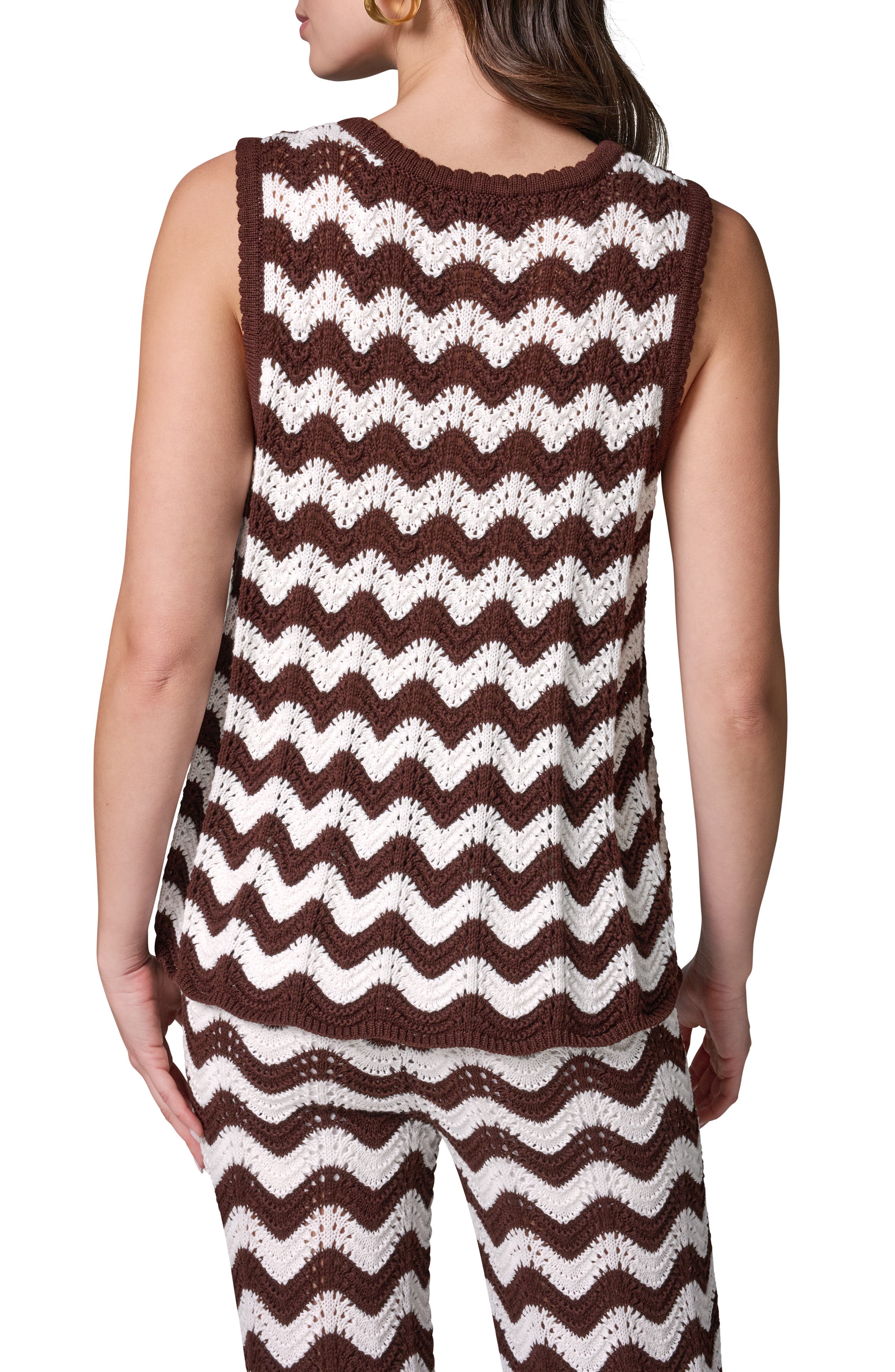 Scallop Stripe Sleeveless Pointelle Sweater - image 2