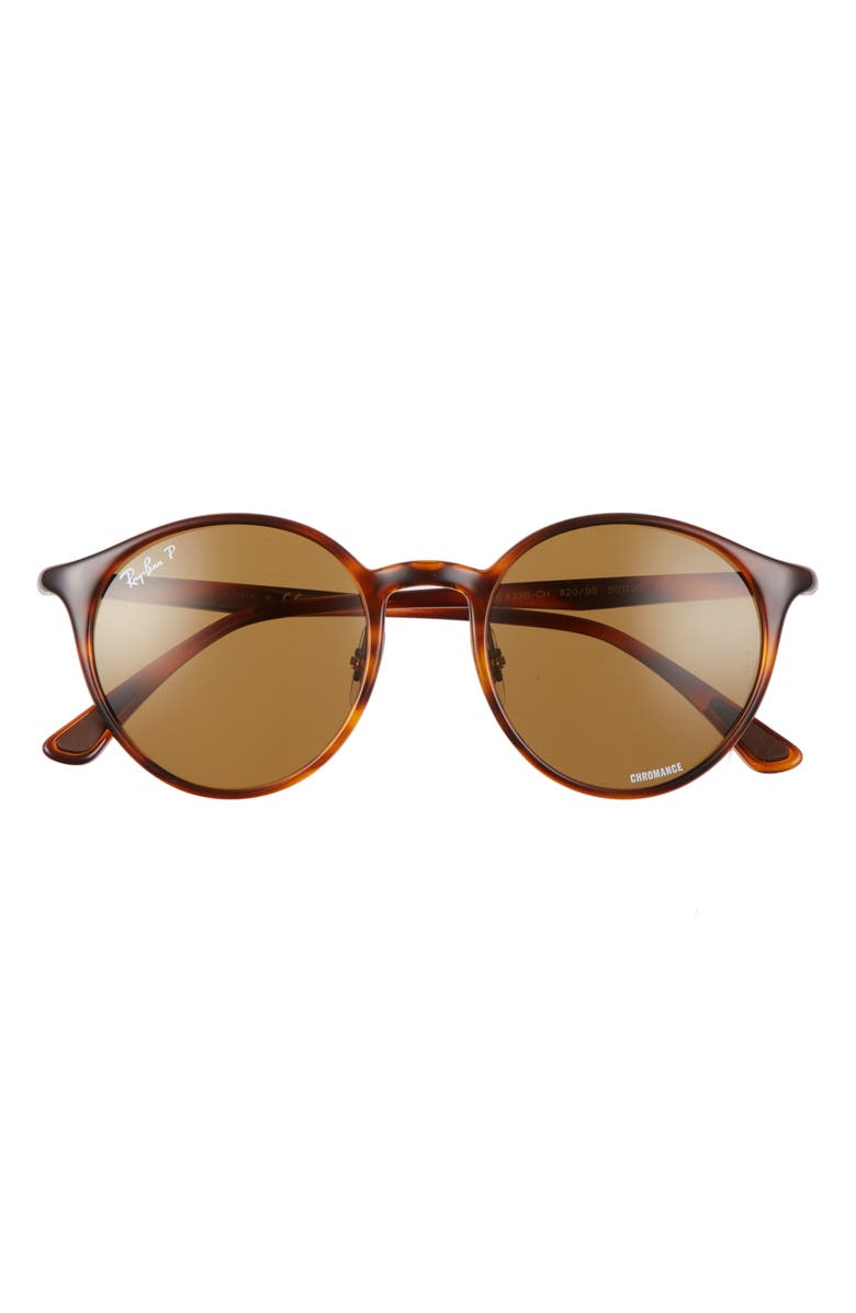 Ray-Ban Phantos 50mm Polarized Round Sunglasses, Main, color, Striped Havana/ Brown