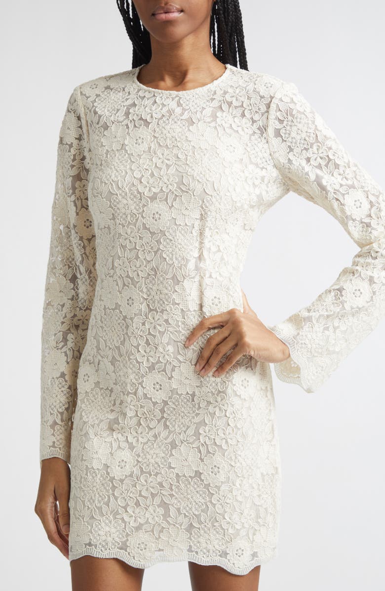 Veronica Beard Teresia Long Sleeve Lace Minidress, Alternate, color, Dove