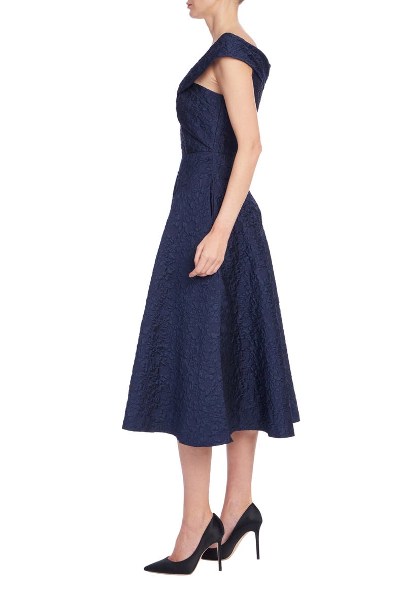 Portrait Collar Jacquard Midi Cocktail Dress, Alternate, color, NAVY