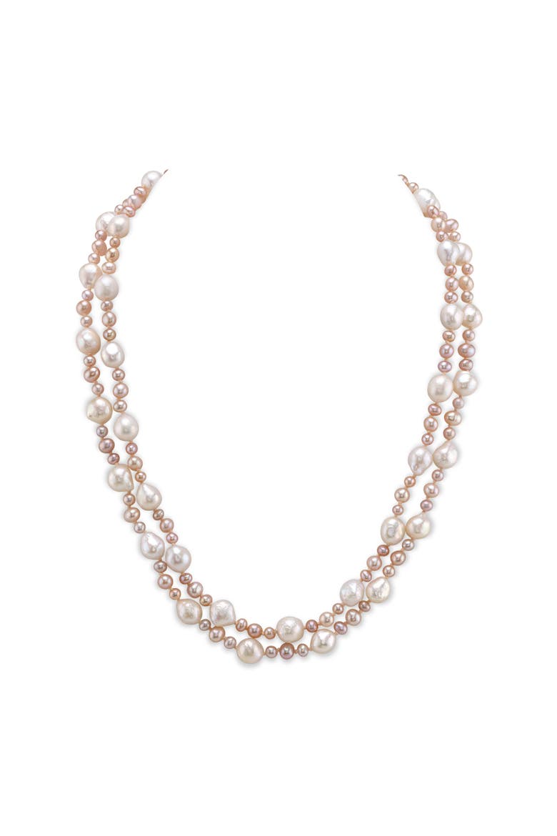 3-8mm Freshwater Multicolor Double Pearl Necklace - AAA Quality, Main, color, Sterling Silver Clasp