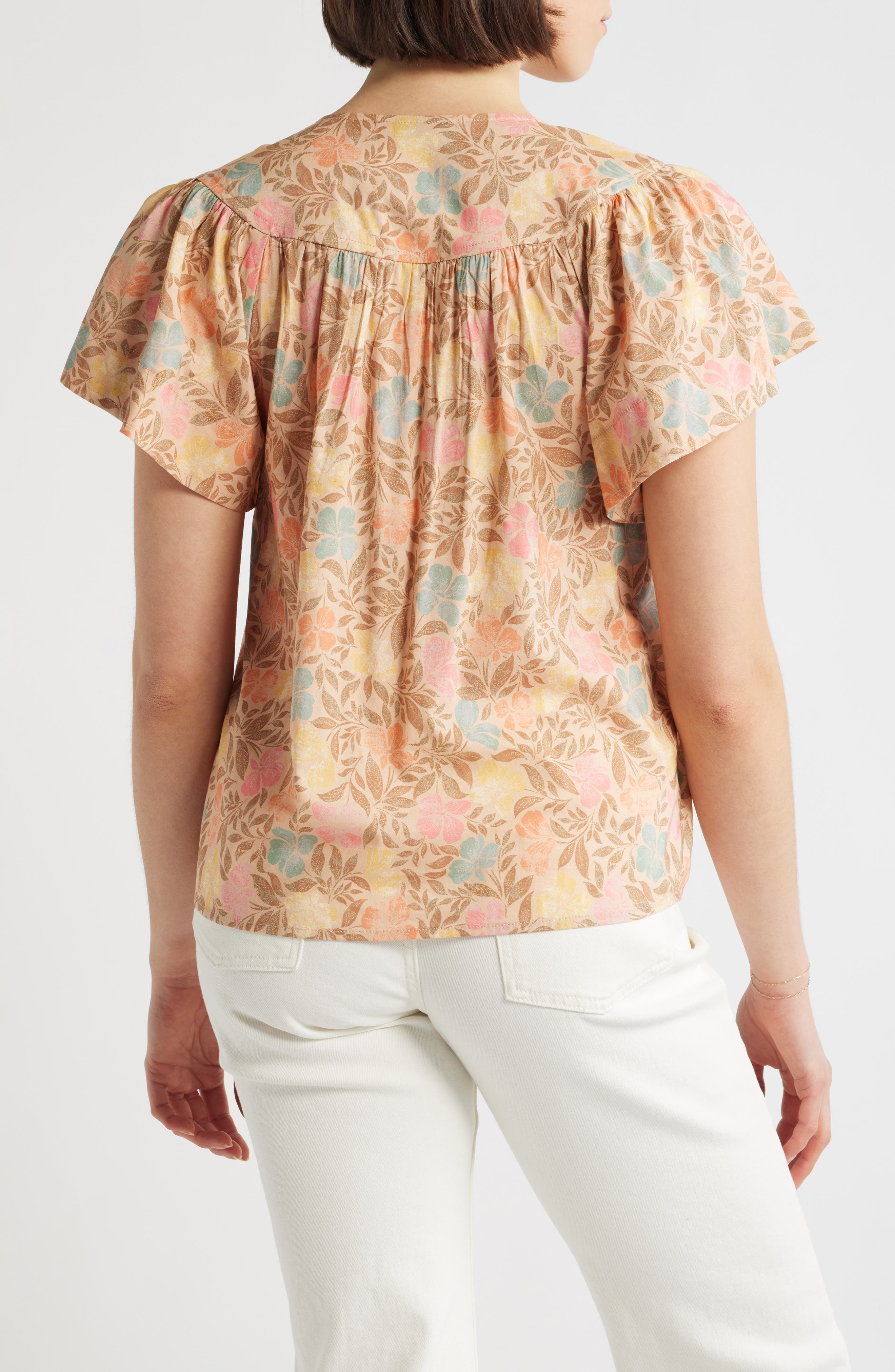 Floral Flutter Sleeve Quarter Zip Top - image 2