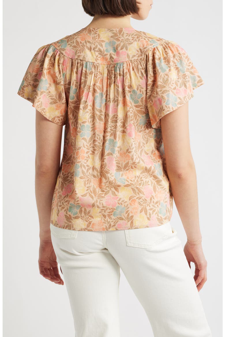 Floral Flutter Sleeve Quarter Zip Top, Alternate, color, GOLDEN SUGAR MULTI