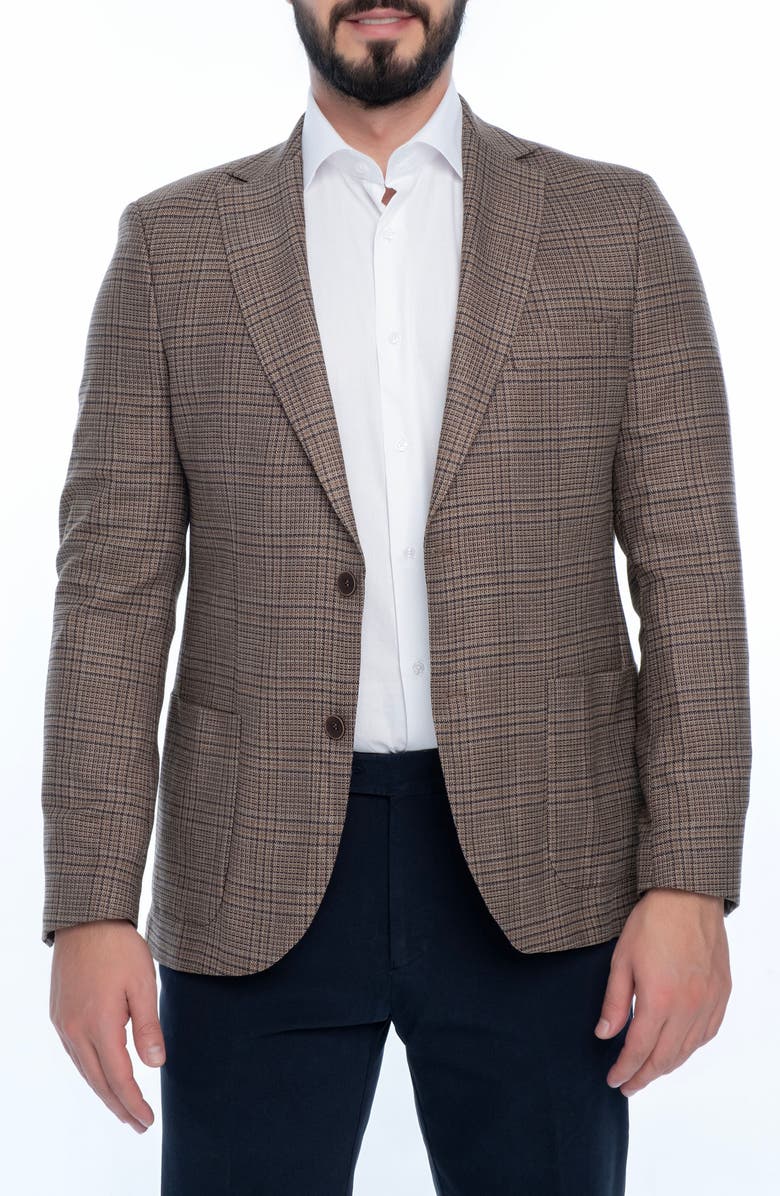 VELLAPAIS Plaid Sport Coat, Main, color, Dark Beige