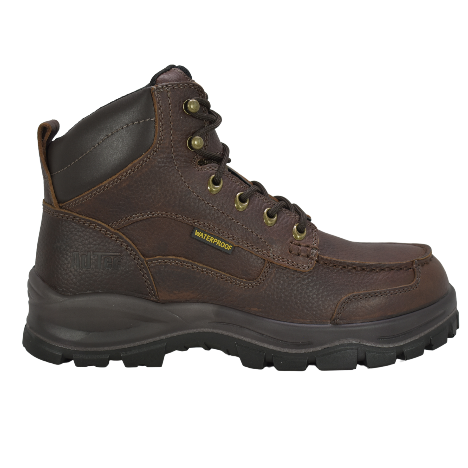 AdTec 6" Tumbled Leather Moc Toe Waterproof Work Boots, Alternate, color, Dark Brown