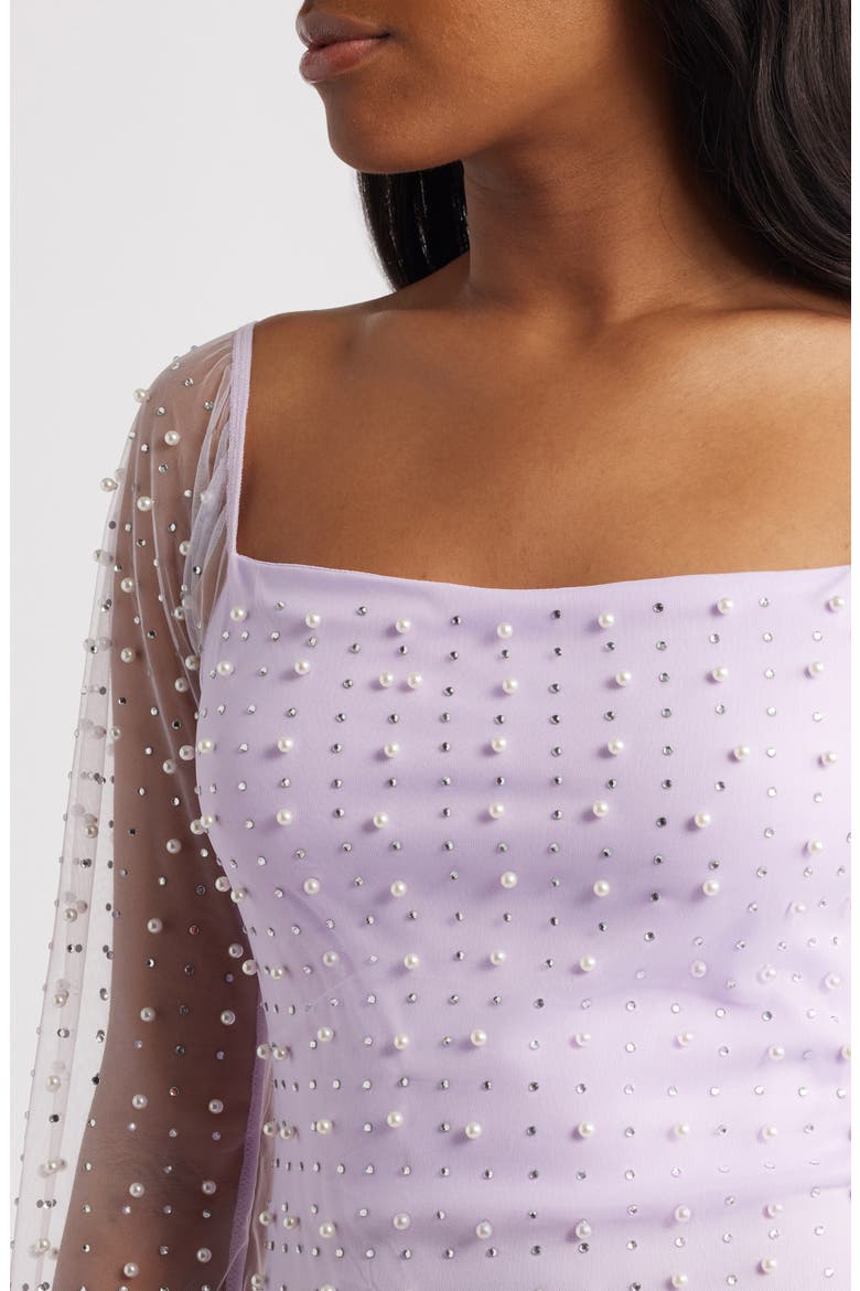 Beaded & Rhinestone Long Sleeve Minidress, Alternate, color, LILAC