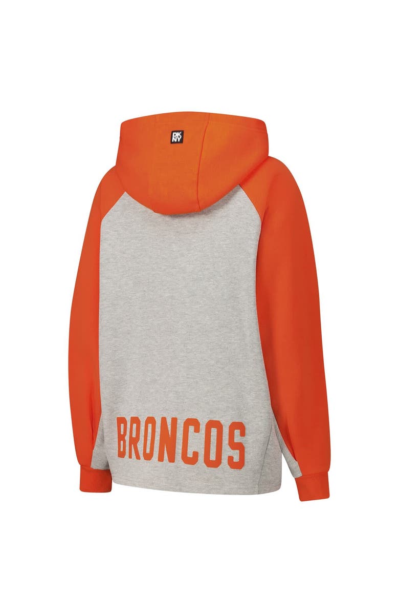 DKNY SPORT Women's DKNY Sport Gray/Orange Denver Broncos Joy Cropped Raglan Pullover Hoodie, Alternate, color, Gray