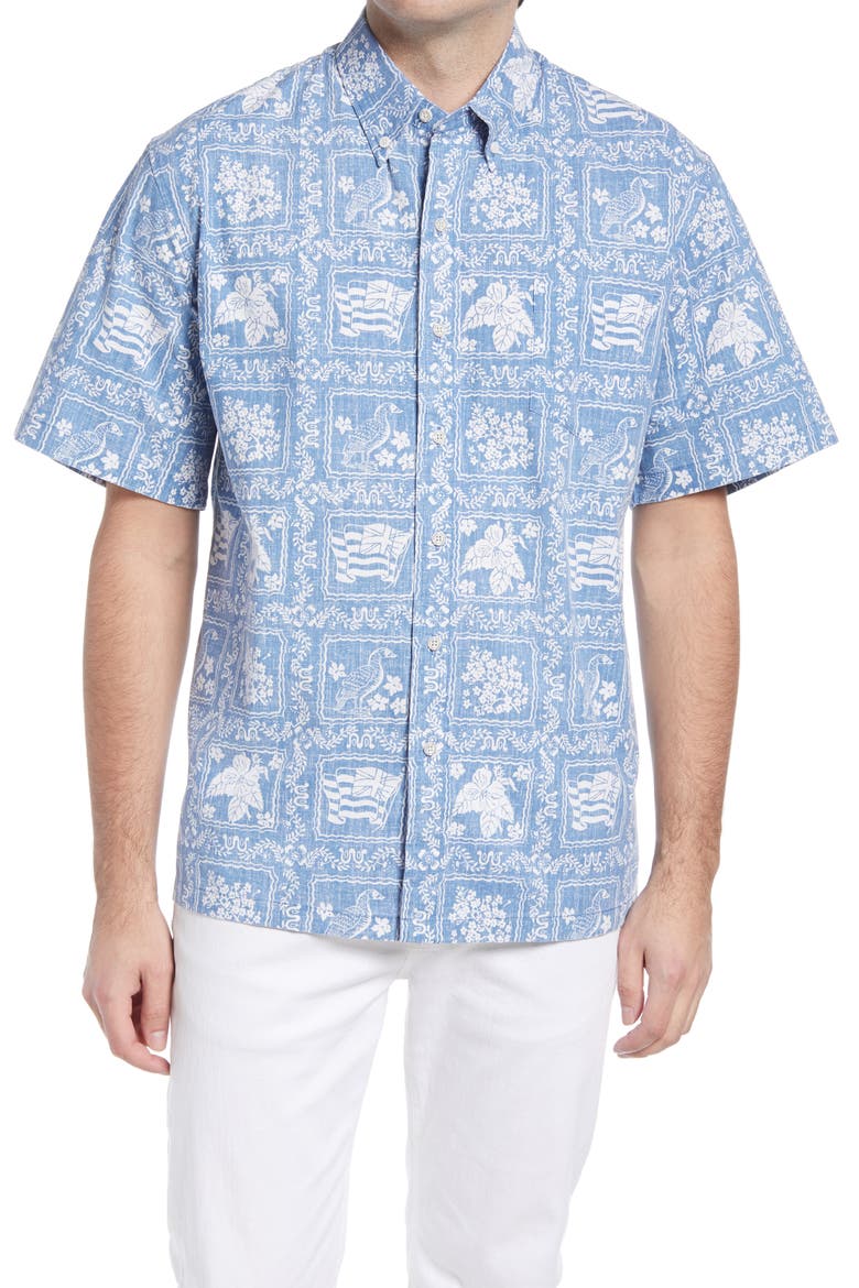 Lahaina Sailor Classic Fit Short Sleeve Button-Down Sport Shirt, Main, color, DENIM