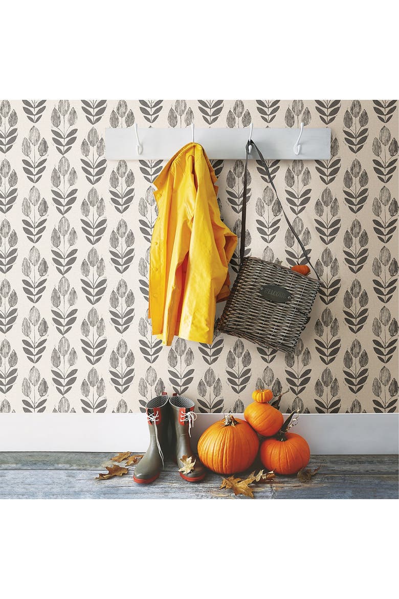 Folk Tulip Peel N Stick Wallpaper, Alternate, color, NEUTRAL