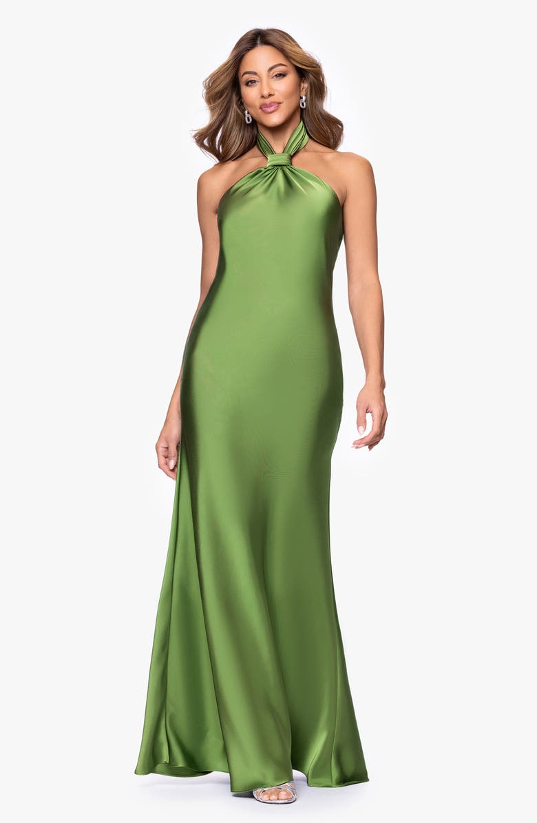 Betsy & Adam Satin Halter Dress, Alternate, color, Moss