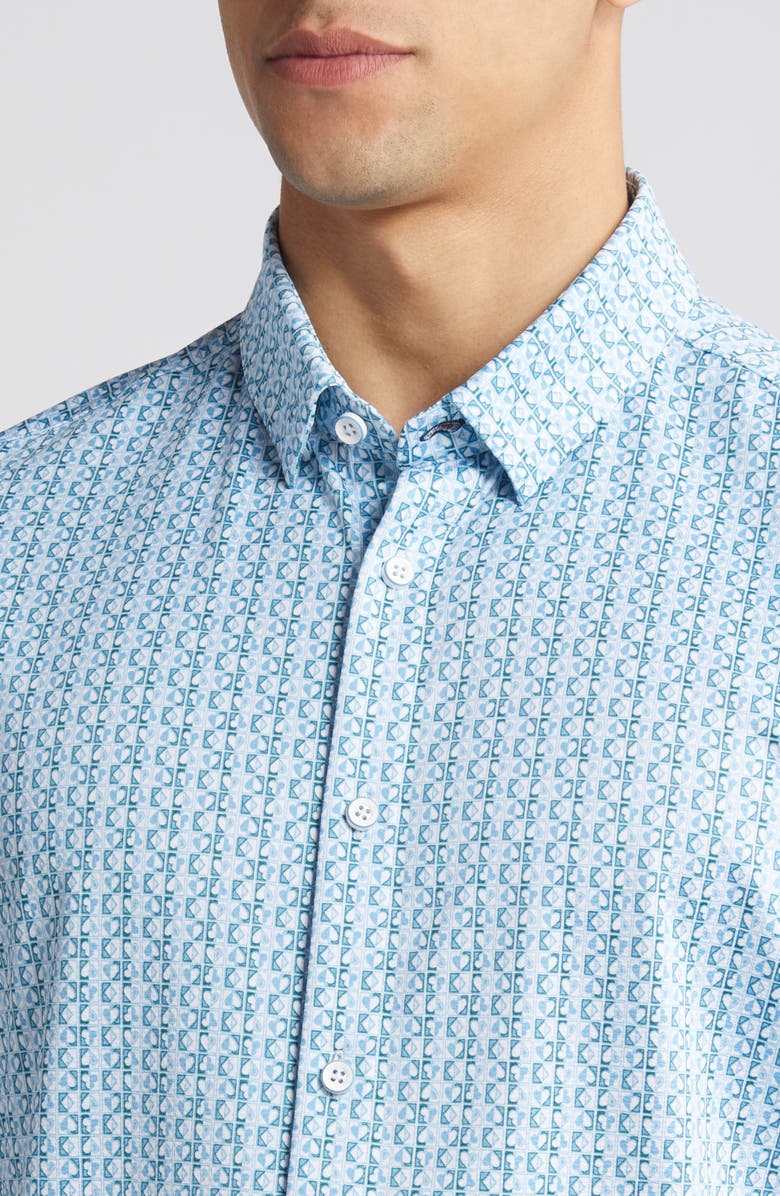 Mizzen+Main Halyard Trim Fit Short Sleeve Performance Button-Up Shirt, Alternate, color, Medium Blue