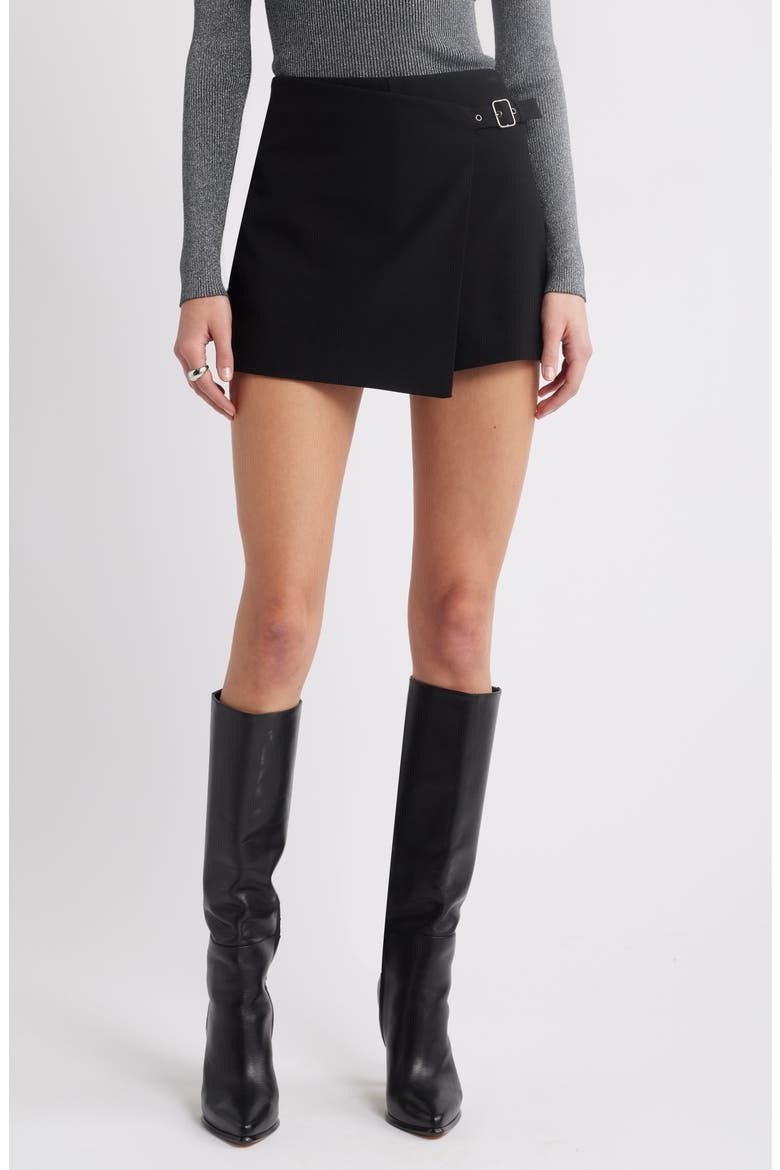 Tailored Faux Wrap Mini Skort, Main, color, BLACK