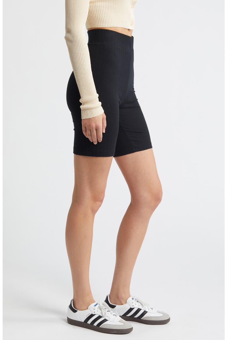 Mae Rib High Waist Bike Shorts, Alternate, color, BLACK