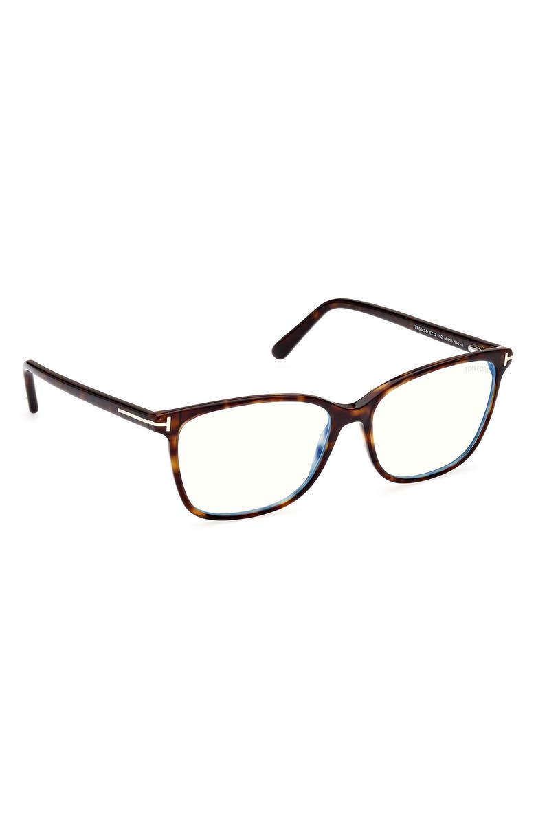 TOM FORD 56mm Rectangular Blue Light Blocking Glasses, Alternate, color, Dark Havana