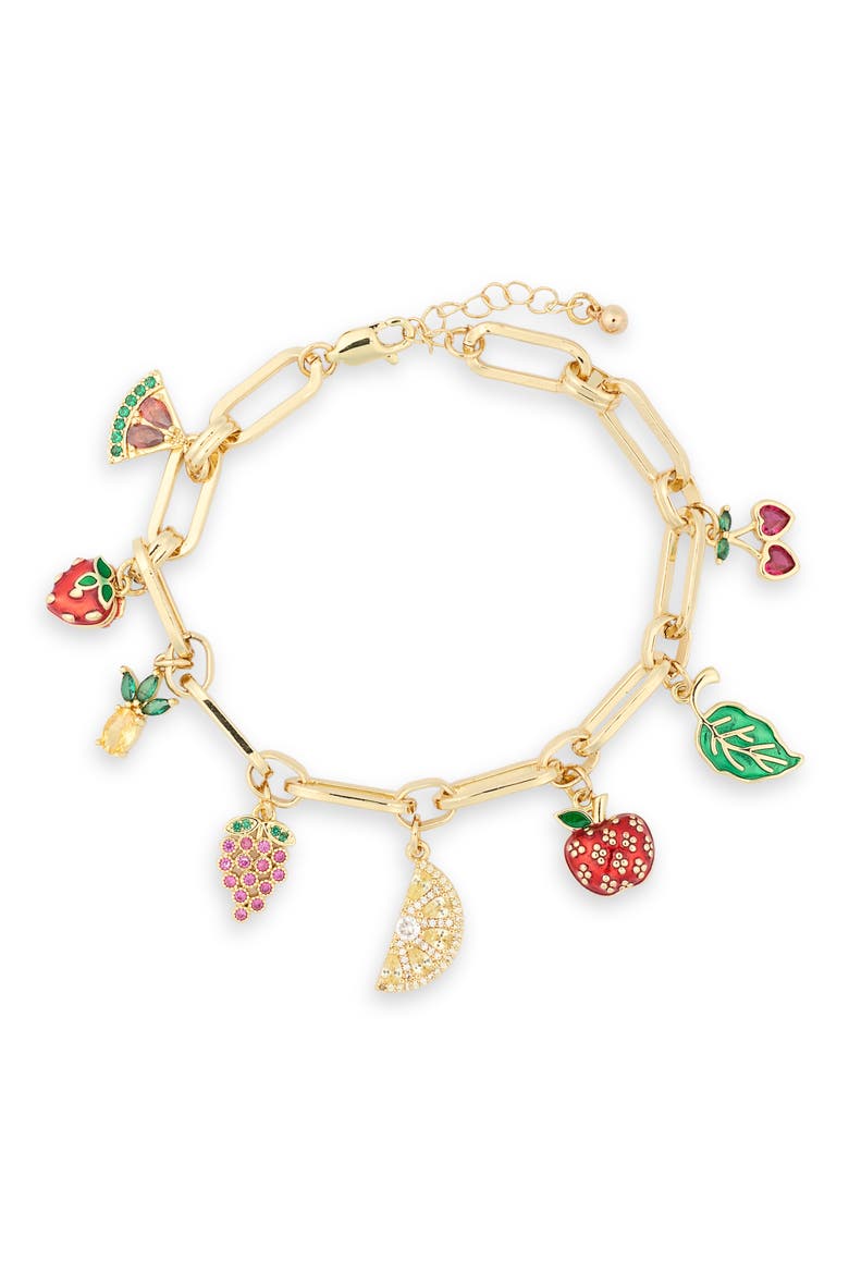 Rosie Fruit Charm Bracelet, Main, color, GOLD