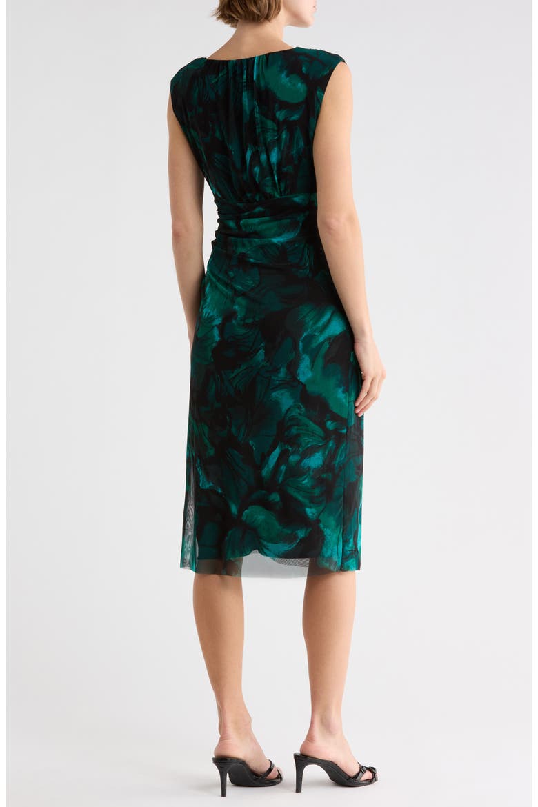 Pleated Mesh Midi Dress, Alternate, color, HUNTER
