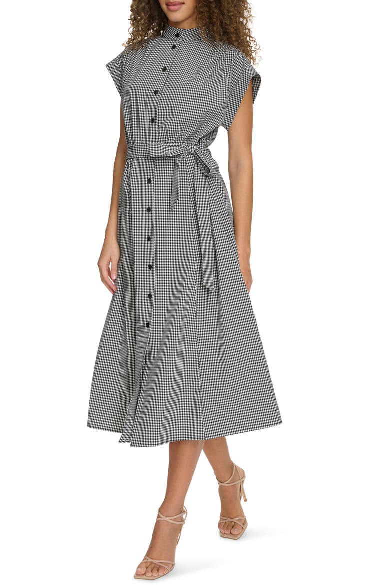 Mini Gingham Check Short Sleeve Shirtdress, Alternate, color, BLACK/WHITE